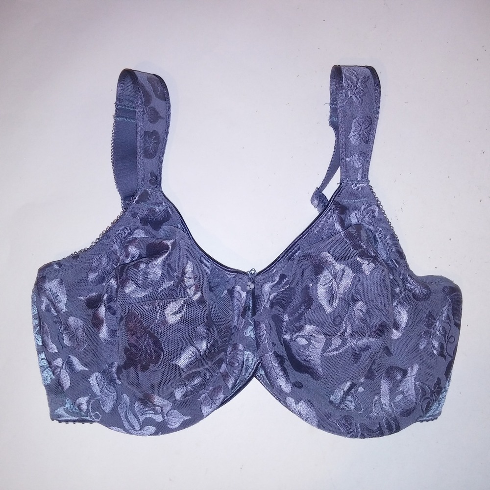 Wacoal Bra 34DD Unlined Minimizer Floral Lace Blue Underwire